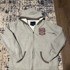 Vintage Light Gray BUM equipment Zip-Up Hoodie with Crest